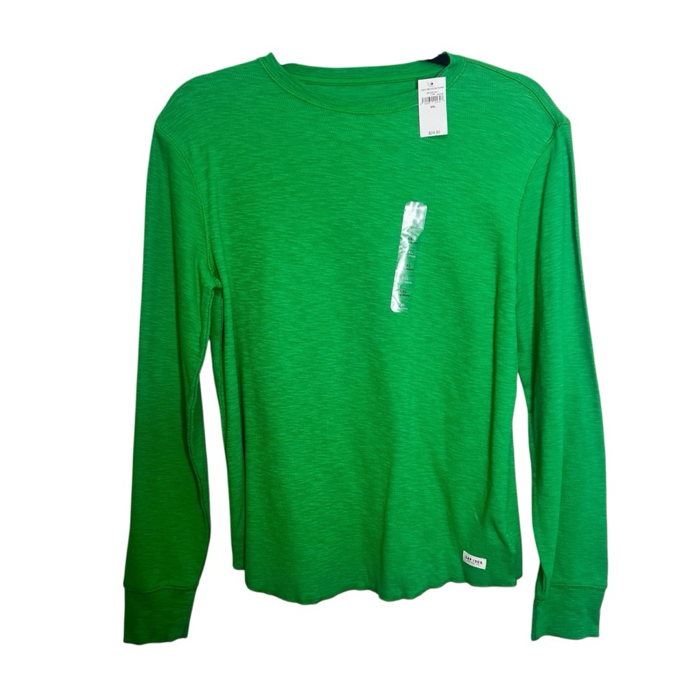 NWT GAP Waffle Knit Thermal Long Sleeve Green Unisex Sz XXL Crew Neck Preppy